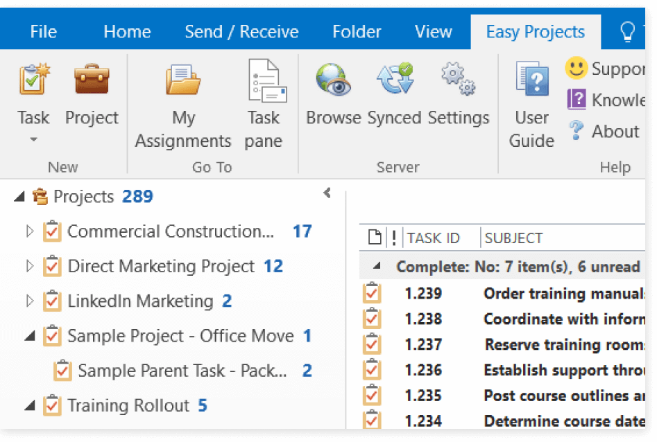 MS Outlook addin — Project Management Software Easy Projects